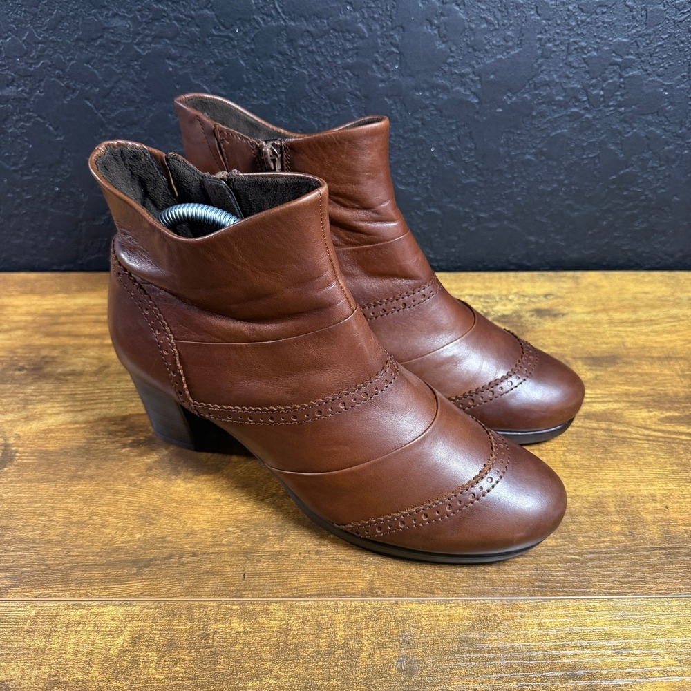 Gabor 92.852 Brown Leather Brogue Block Heel Ankle Boot Women 8.5 US 6 UK